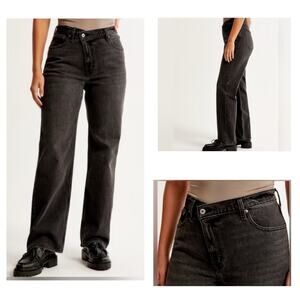 Abercrombie & Fitch Black Grey Curve Love High Rise 90s Relaxed Jeans 36/22R NEW